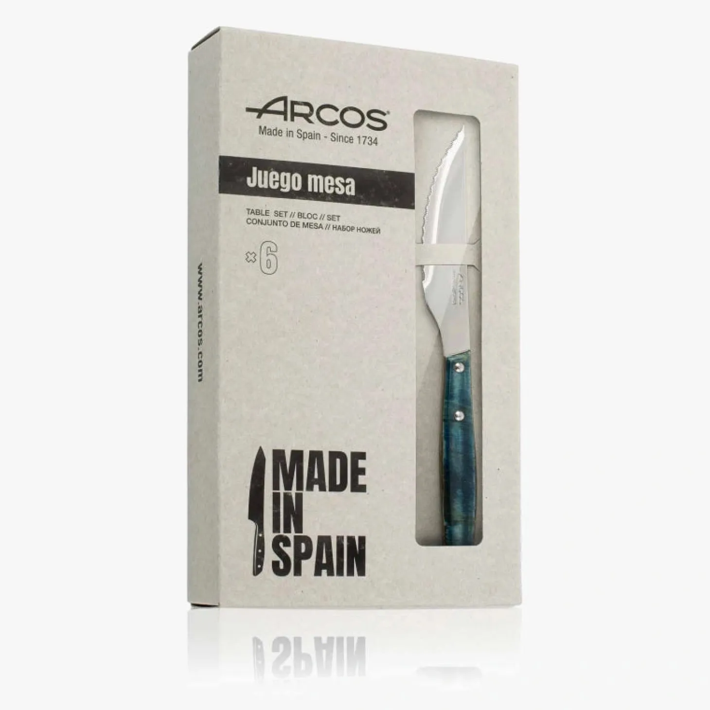 Set 6 couteaux à steak/pizza/burger en bois de peuplier compatible LV bleuté 110 mm