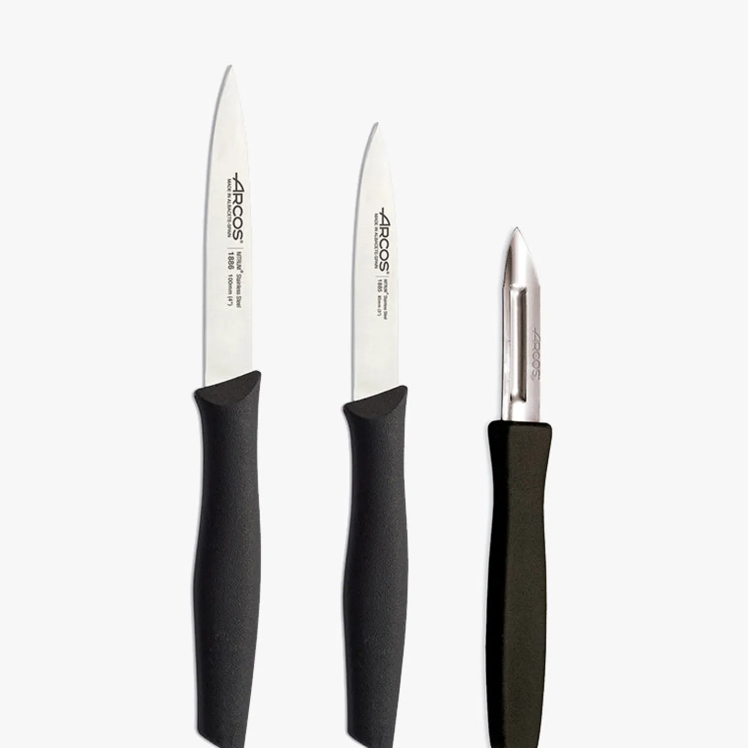 Set 3 pièces office lame lisse, crantée et économe noir Nova