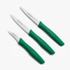 Set de 3 couteaux office lame lisse, crantée et éplucheur vert Nova