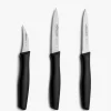 Set de 3 couteaux office lame lisse, crantée et éplucheur noir Nova