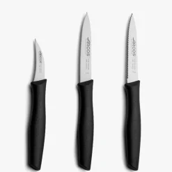 Set de 3 couteaux office lame lisse, crantée et éplucheur noir Nova