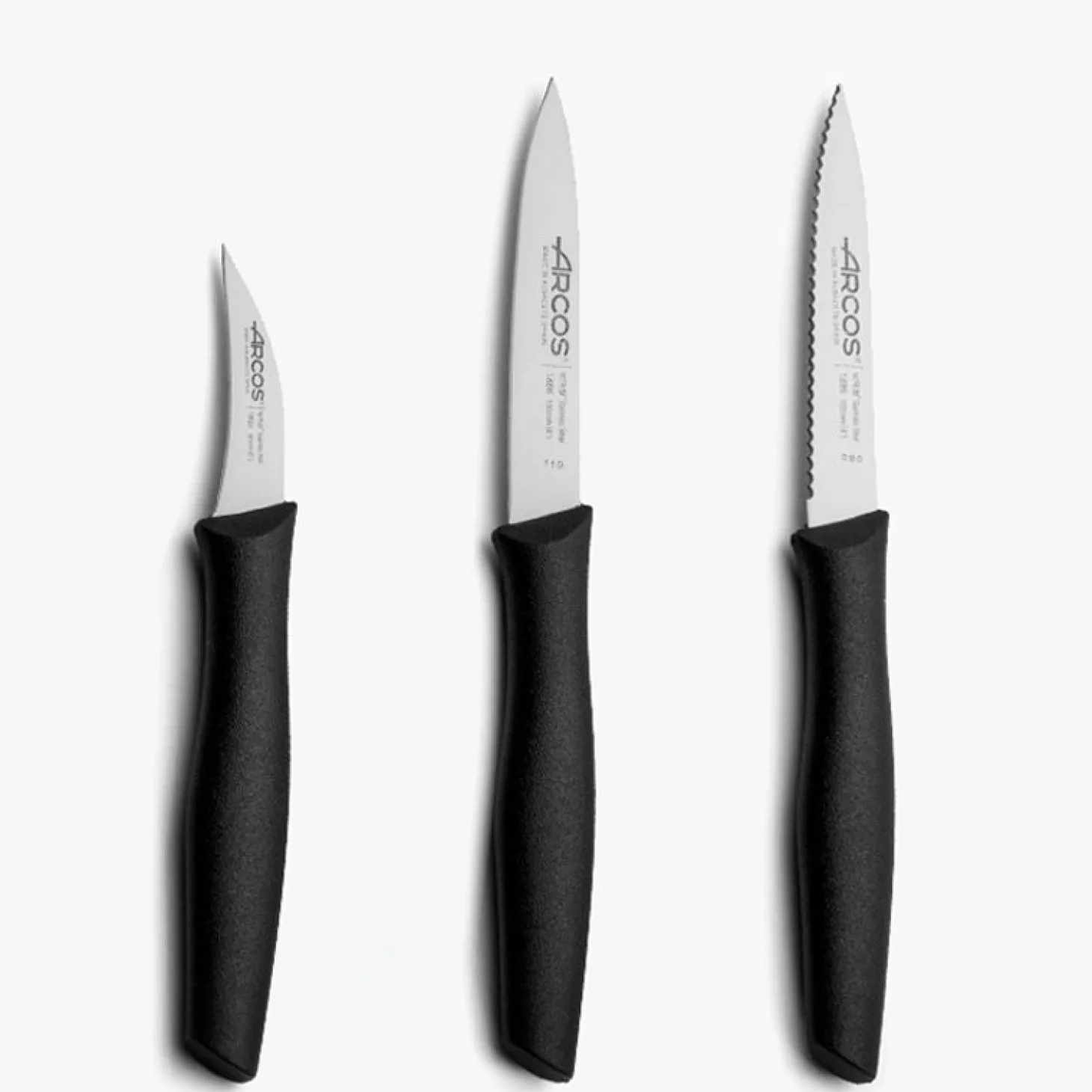 Set de 3 couteaux office lame lisse, crantée et éplucheur noir Nova