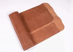 Trousse pour couteaux en cuir et accessoires métalliques, capacité 10 places