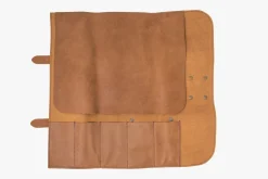 Trousse pour couteaux en cuir et accessoires métalliques, capacité 5 places